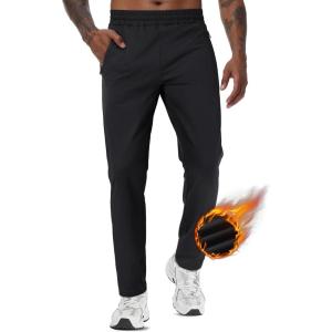 imageTACVASEN Mens Fleece Lined Jogger Sweatpants Water Resistant Winter Warm Athletic Track Pants with Zipper PocketsBlack