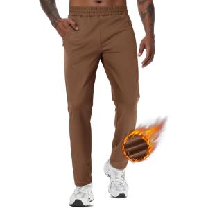 imageTACVASEN Mens Fleece Lined Jogger Sweatpants Water Resistant Winter Warm Athletic Track Pants with Zipper PocketsBrown