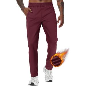imageTACVASEN Mens Fleece Lined Jogger Sweatpants Water Resistant Winter Warm Athletic Track Pants with Zipper PocketsBurgundy