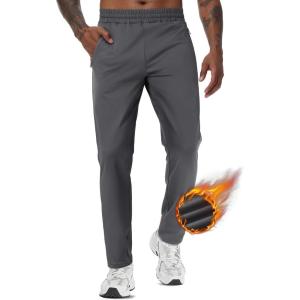 imageTACVASEN Mens Fleece Lined Jogger Sweatpants Water Resistant Winter Warm Athletic Track Pants with Zipper PocketsDark Gray