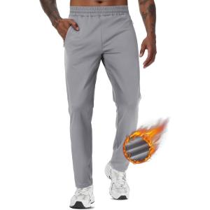 imageTACVASEN Mens Fleece Lined Jogger Sweatpants Water Resistant Winter Warm Athletic Track Pants with Zipper PocketsLight Gray