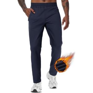 imageTACVASEN Mens Fleece Lined Jogger Sweatpants Water Resistant Winter Warm Athletic Track Pants with Zipper PocketsNavy Blue
