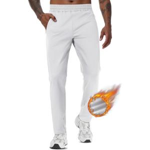imageTACVASEN Mens Fleece Lined Jogger Sweatpants Water Resistant Winter Warm Athletic Track Pants with Zipper PocketsWhite