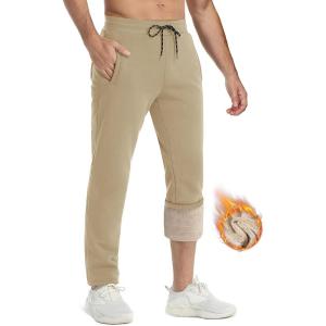 imageTACVASEN Mens Fleece Winter Pants Warm Sherpa Lined Sweatpants Heavyweight Thermal Lounge Athletic Track Jogger PantsKhaki