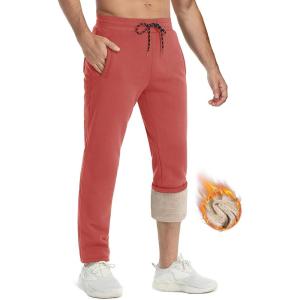 imageTACVASEN Mens Fleece Winter Pants Warm Sherpa Lined Sweatpants Heavyweight Thermal Lounge Athletic Track Jogger PantsOrange Red