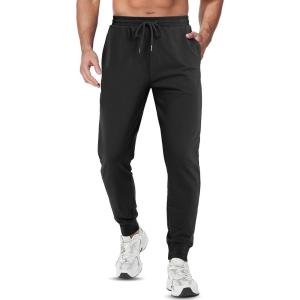 imageTACVASEN Mens Joggers Cotton Sweatpants with Pocket Lightweight Stretch Athletic Track Pants for Workout Casual RunningBlack