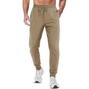 imageTACVASEN Mens Joggers Cotton Sweatpants with Pocket Lightweight Stretch Athletic Track Pants for Workout Casual RunningKhaki