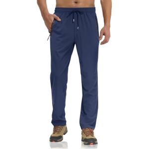 imageTACVASEN Mens Lightweight Hiking Pants Quick Dry Running Jogger Drawstring Sweatpants Zipper PocketsBlue
