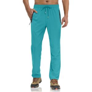 imageTACVASEN Mens Lightweight Hiking Pants Quick Dry Running Jogger Drawstring Sweatpants Zipper PocketsLake Blue