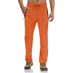 imageTACVASEN Mens Lightweight Hiking Pants Quick Dry Running Jogger Drawstring Sweatpants Zipper PocketsOrange