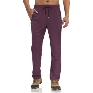 imageTACVASEN Mens Lightweight Hiking Pants Quick Dry Running Jogger Drawstring Sweatpants Zipper PocketsPurple Red