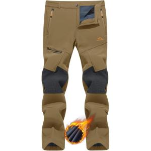 imageTACVASEN Mens Snow Ski Pants Windproof Snowboard Pants for Men Water Resistant Hiking Pants Fleece Lined Winter WorkingLight Brown