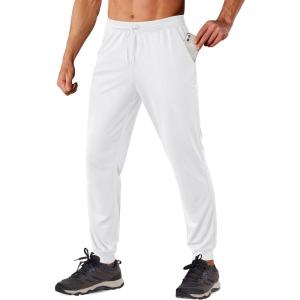 imageTACVASEN Mens Sweatpants Joggers Lightweight Workout Athletic Pants Quick Dry Elastic Waist Running Pants with PocketsWhite