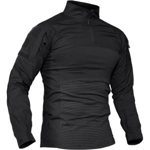 imageTACVASEN Mens 14 Zip Shirts Tactical Military Top Long Sleeve Pullover Hiking Shirt Black L