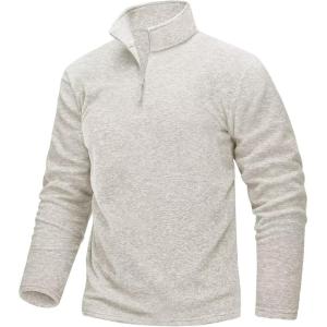 imageTACVASEN Mens Quarter Zip Sweatshirt Long Sleeve Pullover 14 Zip Up Golf Shirt for Men Winter Fleece Lined Thermal SweaterBeige