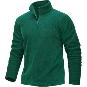 imageTACVASEN Mens Quarter Zip Sweatshirt Long Sleeve Pullover 14 Zip Up Golf Shirt for Men Winter Fleece Lined Thermal SweaterDark Green