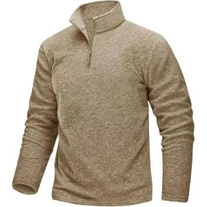 imageTACVASEN Mens Quarter Zip Sweatshirt Long Sleeve Pullover 14 Zip Up Golf Shirt for Men Winter Fleece Lined Thermal SweaterKhaki