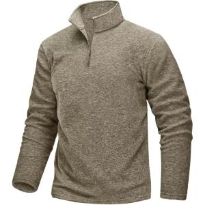 imageTACVASEN Mens Quarter Zip Sweatshirt Long Sleeve Pullover 14 Zip Up Golf Shirt for Men Winter Fleece Lined Thermal SweaterLight Brown