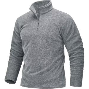 imageTACVASEN Mens Quarter Zip Sweatshirt Long Sleeve Pullover 14 Zip Up Golf Shirt for Men Winter Fleece Lined Thermal SweaterLight Grey