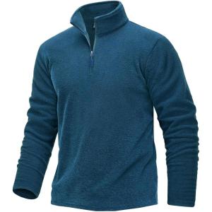 imageTACVASEN Mens Quarter Zip Sweatshirt Long Sleeve Pullover 14 Zip Up Golf Shirt for Men Winter Fleece Lined Thermal SweaterMid Blue
