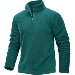 imageTACVASEN Mens Quarter Zip Sweatshirt Long Sleeve Pullover 14 Zip Up Golf Shirt for Men Winter Fleece Lined Thermal SweaterPeacock Blue