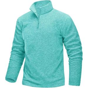 imageTACVASEN Mens Quarter Zip Sweatshirt Long Sleeve Pullover 14 Zip Up Golf Shirt for Men Winter Fleece Lined Thermal SweaterWater Blue