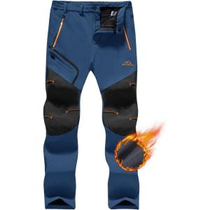 imageTACVASEN Mens Snow Ski Pants Fleece Lined Winter Hiking Pants Waterproof Insulated Pants Snowboard Work OutdoorDenim Blue
