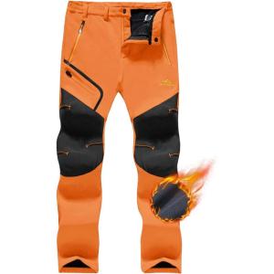 imageTACVASEN Mens Snow Ski Pants Fleece Lined Winter Hiking Pants Waterproof Insulated Pants Snowboard Work OutdoorFl Orange