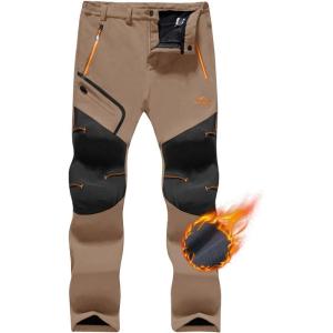 imageTACVASEN Mens Snow Ski Pants Fleece Lined Winter Hiking Pants Waterproof Insulated Pants Snowboard Work OutdoorLight Brown