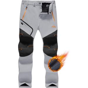 imageTACVASEN Mens Snow Ski Pants Fleece Lined Winter Hiking Pants Waterproof Insulated Pants Snowboard Work OutdoorLight Grey