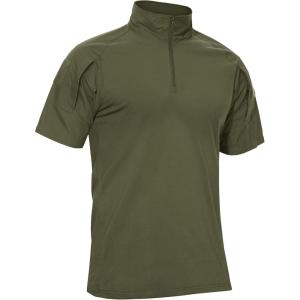 imageTACVASEN Mens Tactical Military Combat TShirt 14 Zip Short Sleeve Shirt Slim Fit Shirts Men Army Green XL