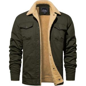 imageTACVASEN Mens Winter Jacket Sherpa Fleece Lined Cargo Coat Warm Thick Trucker Jacket with Multi PocketsArmy Green