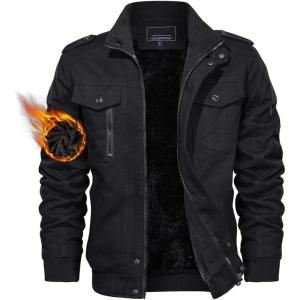 imageTACVASEN Mens Winter JacketFleece Cotton Military Coat Thicken Casual Cargo Bomber Jacket02 Black