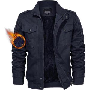 imageTACVASEN Mens Winter JacketFleece Cotton Military Coat Thicken Casual Cargo Bomber Jacket02 Navy
