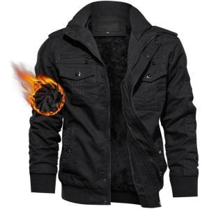 imageTACVASEN Mens Winter JacketFleece Cotton Military Coat Thicken Casual Cargo Bomber JacketBlack
