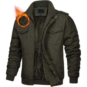 imageTACVASEN Mens Winter JacketFleece Cotton Military Coat Thicken Casual Cargo Bomber JacketGreen