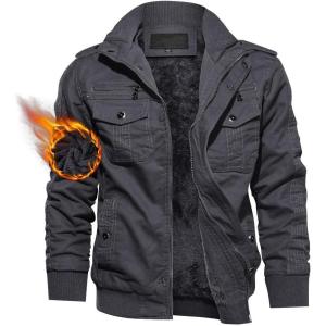 imageTACVASEN Mens Winter JacketFleece Cotton Military Coat Thicken Casual Cargo Bomber JacketGrey