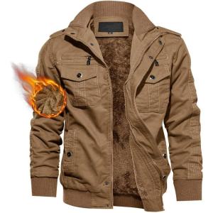 imageTACVASEN Mens Winter JacketFleece Cotton Military Coat Thicken Casual Cargo Bomber JacketKhaki