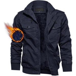 imageTACVASEN Mens Winter JacketFleece Cotton Military Coat Thicken Casual Cargo Bomber JacketNavy