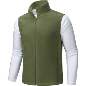 imageTACVASEN Mens Fleece Vest Zip Up Lightweight Vests Outerwear with Pockets Winter Warm Sleeveless Jacket for Hiking GolfArmygreen