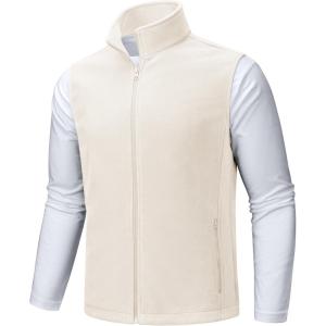 imageTACVASEN Mens Fleece Vest Zip Up Lightweight Vests Outerwear with Pockets Winter Warm Sleeveless Jacket for Hiking GolfBeigewhite