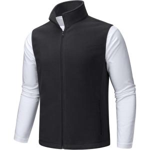 imageTACVASEN Mens Fleece Vest Zip Up Lightweight Vests Outerwear with Pockets Winter Warm Sleeveless Jacket for Hiking GolfBlack