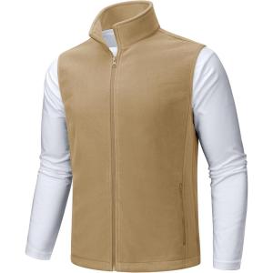 imageTACVASEN Mens Fleece Vest Zip Up Lightweight Vests Outerwear with Pockets Winter Warm Sleeveless Jacket for Hiking GolfKhaki