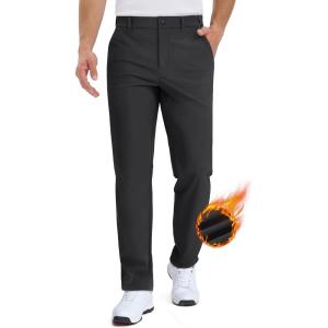 imageTACVASEN Winter Golf Pants for Men Fleece Lined Work Business Casual Dress Slacks Water Resistant Stretch Warm TrousersBlack