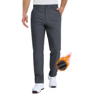 imageTACVASEN Winter Golf Pants for Men Fleece Lined Work Business Casual Dress Slacks Water Resistant Stretch Warm TrousersDarkgrey