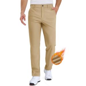 imageTACVASEN Winter Golf Pants for Men Fleece Lined Work Business Casual Dress Slacks Water Resistant Stretch Warm TrousersKhaki