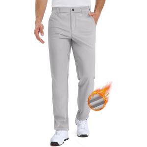 imageTACVASEN Winter Golf Pants for Men Fleece Lined Work Business Casual Dress Slacks Water Resistant Stretch Warm TrousersLightgrey