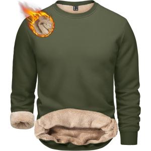 imageTACVASEN Mens Crewneck Sweatshirt Warm Sherpa Lined Sweatshirts Heavyweight Long Sleeve Underwear Winter Fleece PulloverArmy Green