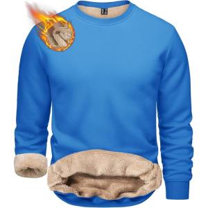imageTACVASEN Mens Crewneck Sweatshirt Warm Sherpa Lined Sweatshirts Heavyweight Long Sleeve Underwear Winter Fleece PulloverAzure