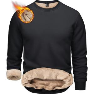 imageTACVASEN Mens Crewneck Sweatshirt Warm Sherpa Lined Sweatshirts Heavyweight Long Sleeve Underwear Winter Fleece PulloverBlack